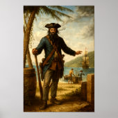 Blackbeard The Pirate With Smoking Beard Poster (Vorne)