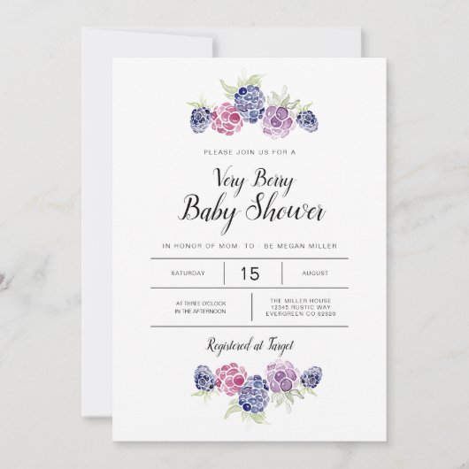 BlackBerry Baby Shower | Aquarellberries Einladung (Vorderseite)