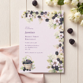 BlackBerry-Beere Wasserfarbe erste Geburtstagspart Einladung