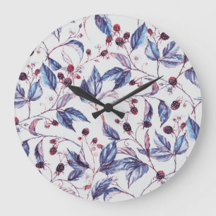 BlackBerry Branches: Vintages Aquarellmuster. Große Wanduhr