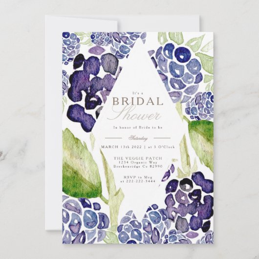 BlackBerry-Brautparty | Wasserfarbe Berry Einladung (Vorderseite)