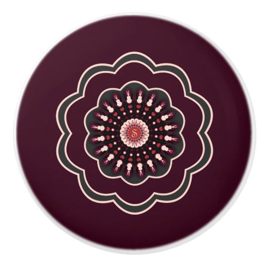 BlackBerry Burgundy Rosette Monogram Round Keramikknauf (Vorderseite)
