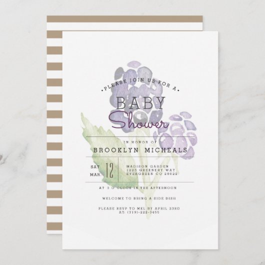 BlackBerry Duo | Fruchtige Wasserfarben Babydusche Einladung (Vorne/Hinten)