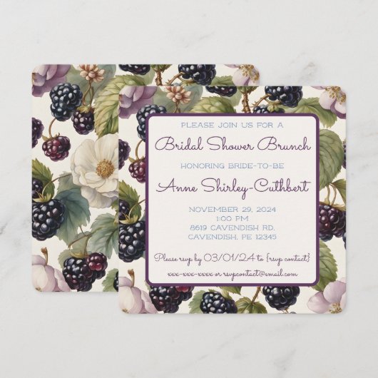 BlackBerry & Florals Platz Einladung (Vorne/Hinten)