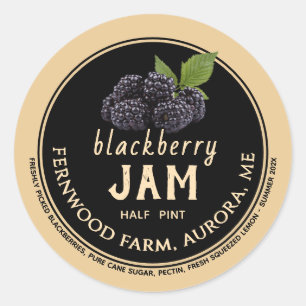 BlackBerry Jam Jelly Jar Label Kraft Homemade Runder Aufkleber