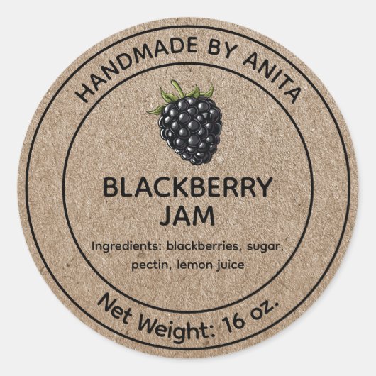 BlackBerry Jam Jelly Jar Label Kraft Paper Style Runder Aufkleber (Vorderseite)