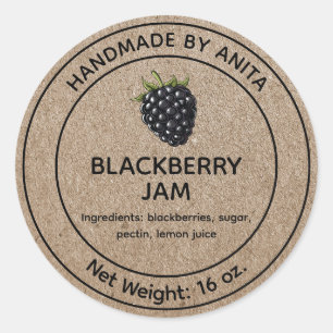 BlackBerry Jam Jelly Jar Label Kraft Paper Style Runder Aufkleber