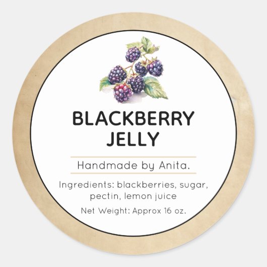 BlackBerry Jam oder Jelly Canning Jar Label Runder Aufkleber (Vorderseite)