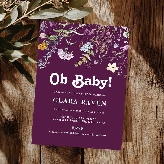 BlackBerry Lila Wildblume Oh Baby Dusche Einladung