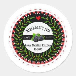 BlackBerry-Marmelade aus Liebe Moderne Black Round Runder Aufkleber