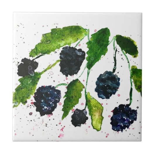 BlackBerry Obst Aquarell Keramik Tile Klein Fliese (Vorderseite)