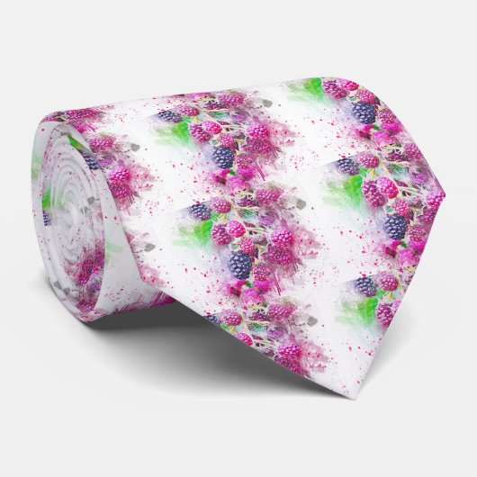 BlackBerry Raspberry Wasserfarbene Früchte Abstrak Krawatte (Gerollt)