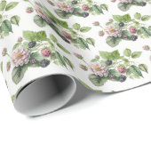 BlackBerry und Blüten in Weiß Geschenkpapier (Rolleneckpunkt)