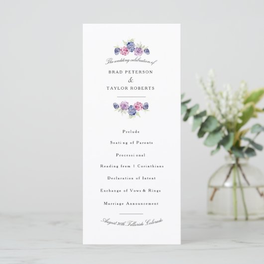 BlackBerry Watercolor-Hochzeitsprogramm Programm (Stehend Vorderseite)