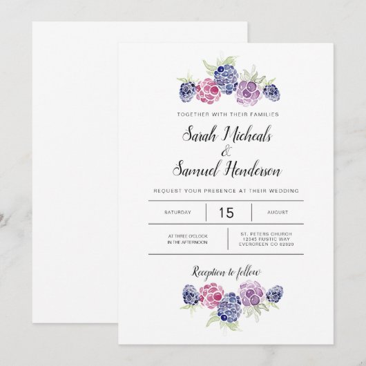 BlackBerry Wedding | Aquarellberries Einladung (Vorne/Hinten)