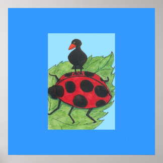 Blackbird auf dem Rücken der Ladybird Poster
