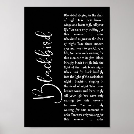 Blackbird Black Script Song Lyrica Mauer Kunstdruc Poster (Vorne)