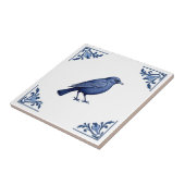 Blackbird Delft Blue und White Floral Corners Bird Fliese (Seite)