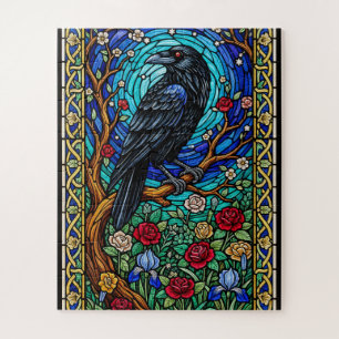 Blackbird Garden Stains Glass Corvid Raven Puzzle