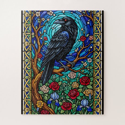 Blackbird Garden Stains Glass Corvid Raven Puzzle (Vertikal)