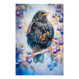 Blackbird in Garden Impressionist Malerei Poster