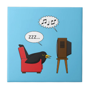 Blackbird Schlafen vor dem TV-Comic Fliese