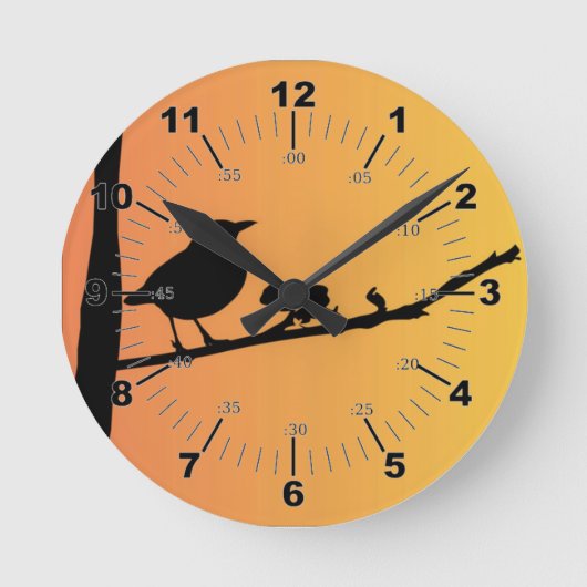 Blackbird Silhouette Runde Wanduhr (Vorderseite)