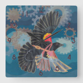Blackbird's Time to Arise Quadratische Wanduhr (Vorderseite)