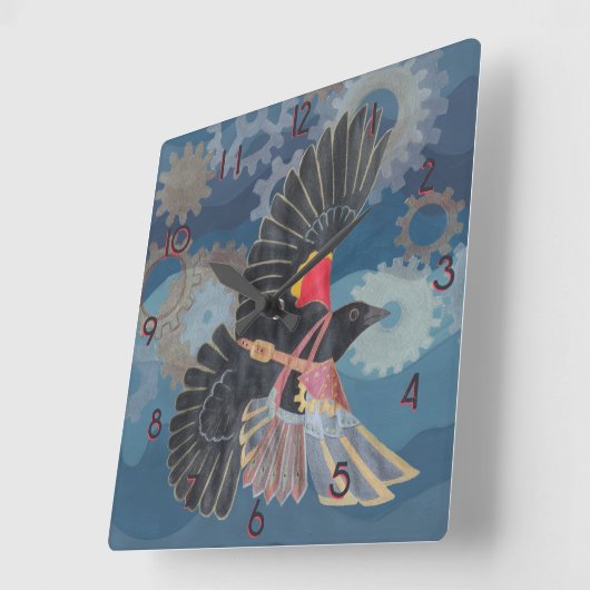 Blackbird's Time to Arise Quadratische Wanduhr (Winkel)