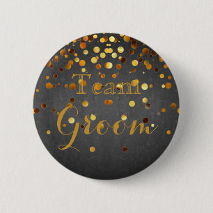 Blackboard Gold Glitzer Foil Wedding Team Groom Button
