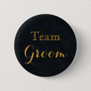 Blackboard Gold Wedding Team Groom Button