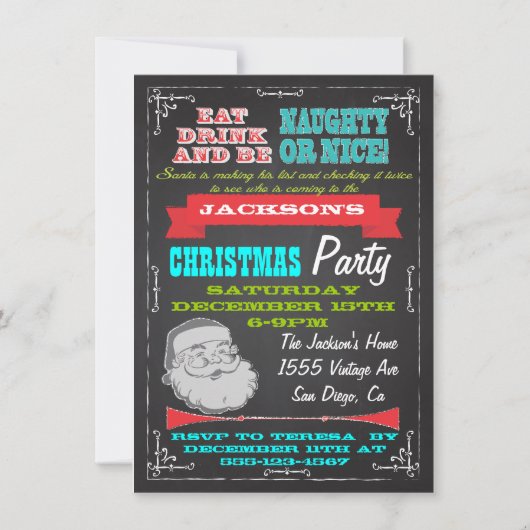 Blackboard Naughty oder Nice Christmas Party lädt  Einladung (Vorderseite)