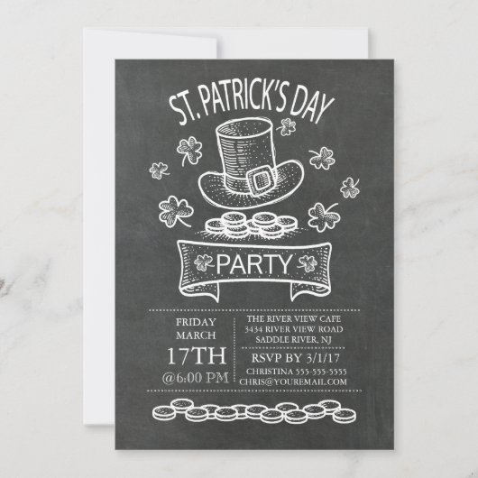 Blackboard St. Patrick's Day Party Einladung (Vorderseite)