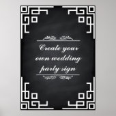 Blackboard Swirl White Border Wedding Party Sign Poster (Vorne)