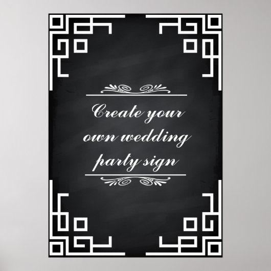 Blackboard Swirl White Border Wedding Party Sign Poster (Vorne)