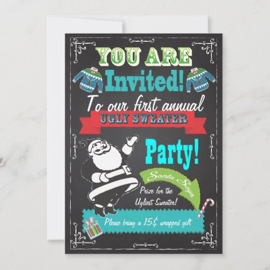 Blackboard Ugly Sweater Weihnachts-Party lädt ein Einladung (Rückseite)