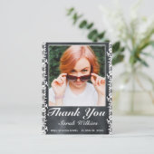 Blackboard & White Lace Abschluss Foto Danke Postkarte (Stehend Vorderseite)