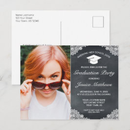 Blackboard White Lace Abschluss Foto Einladung Postkarte