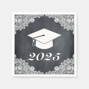 Blackboard & White Lace Abschluss Hut Cap Napkins Serviette