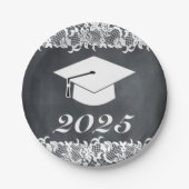 Blackboard & White Lace Abschluss Hutkappe Pappteller (Vorderseite)