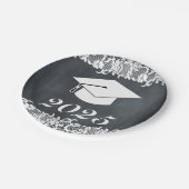 Blackboard & White Lace Abschluss Hutkappe Pappteller (Schrägansicht)