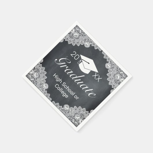 Blackboard & White Lace Cap Party Abschluss N Serviette (Ecke)