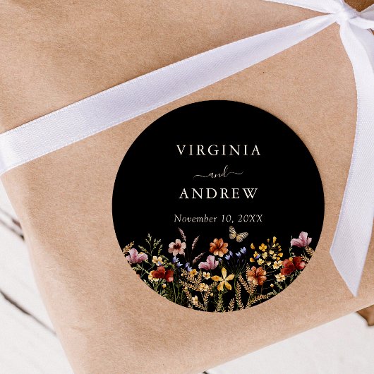 BlackBoho Wildblume Wedding Classic Round Sticker