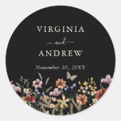 BlackBoho Wildblume Wedding Classic Round Sticker (Vorderseite)