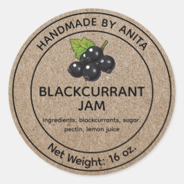 Blackcurrant Jam Jelly Jar Label Kraft Paper Style Runder Aufkleber
