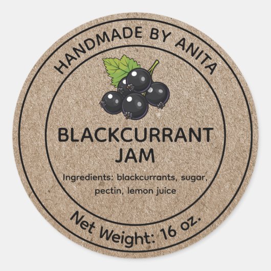 Blackcurrant Jam Jelly Jar Label Kraft Paper Style Runder Aufkleber (Vorderseite)