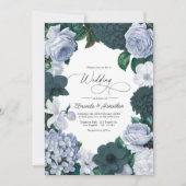 Blackened Teal, Mist Blue & Pearl White Wedding Einladung (Vorderseite)