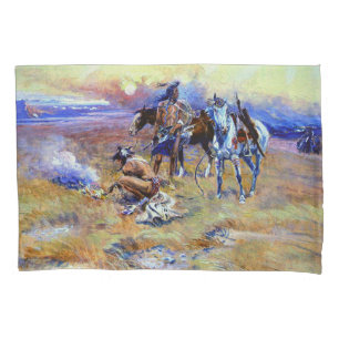 Blackfeet Burning Crow Büffel Bereich Charles M Ru Kissenbezug
