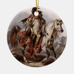 Blackfoot Inder auf dem arabischen Pferd, das Keramikornament