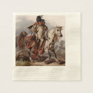 Blackfoot Inder auf dem arabischen Pferd, das Serviette